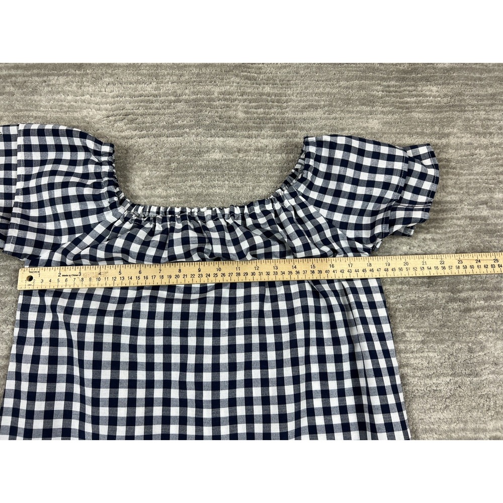 Purple Snow Dress Womens L Navy Blue Gingham Off The Shoulder Mini RSA3817 Check - Picture 4 of 11